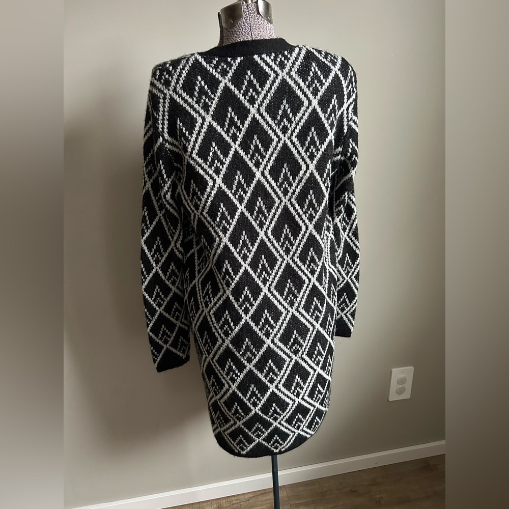 Wool blend Kaffe Black and White Diamond Pattern single button Cardigan classic - Picture 2 of 9